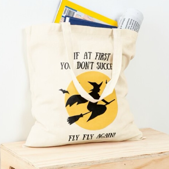 Halloween Tote Bag “If at First You Don’t Succeed Fly Fly Again” Witch Design - Picture 5 of 13